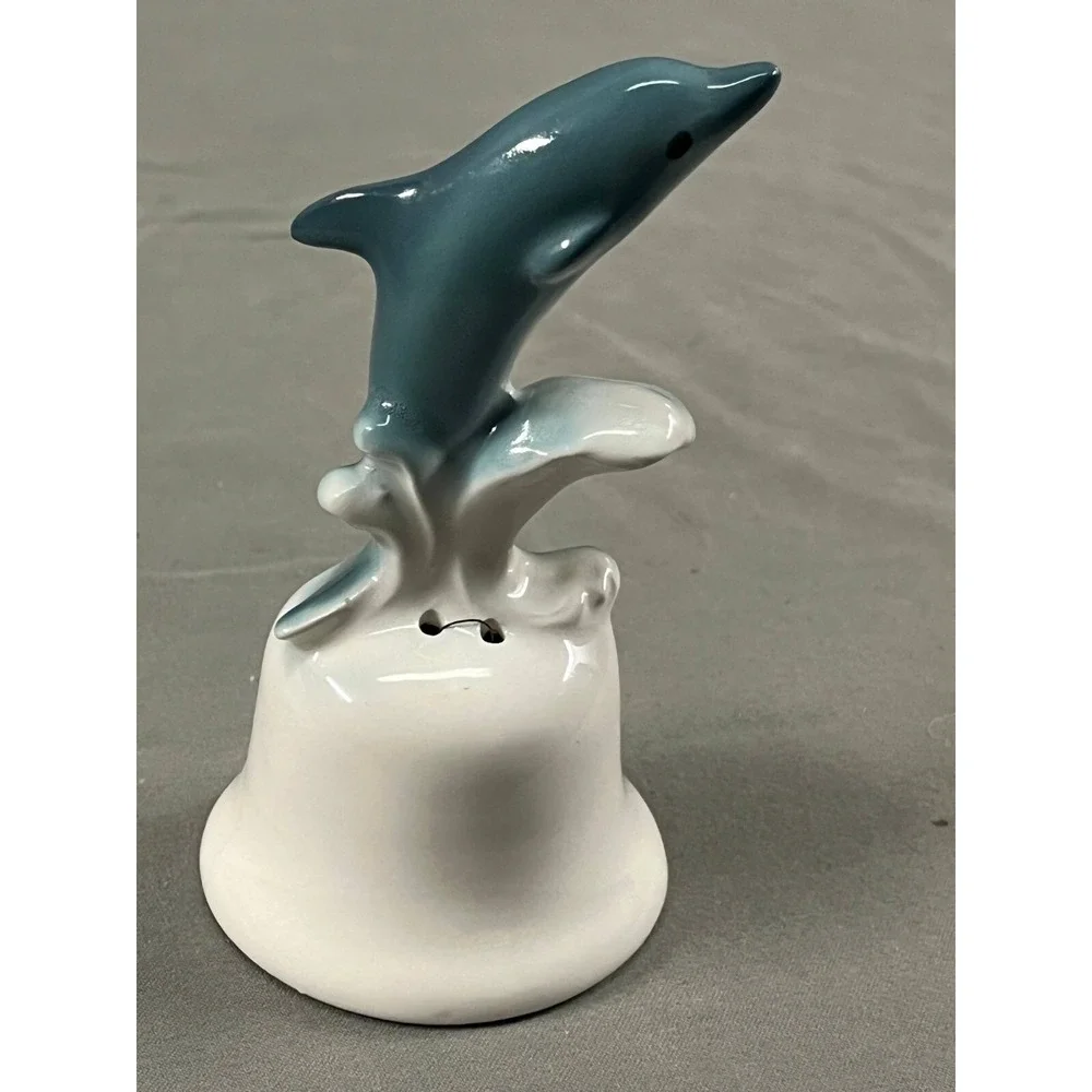 Vintage Florida Blue Dolphin Figurine Bell Souvenir Porcelain‎ Blue 5